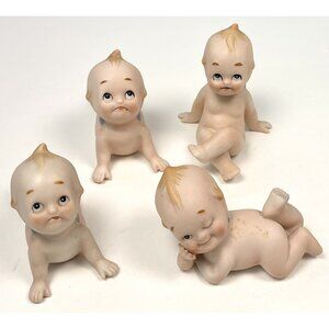 VTG Lot 4 Porcelain Bisque 3.5" KEWPIE Doll FIGURINES Sitting Crawling KW913 EUC